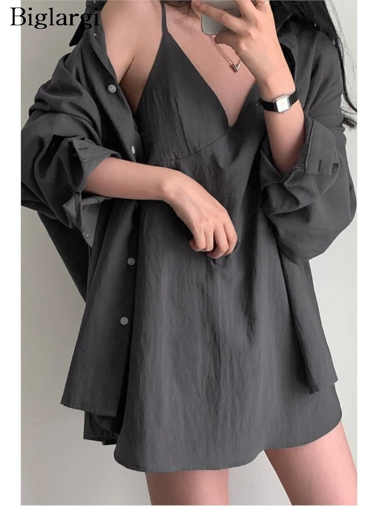 

Spring 2 Two Piece Set Women Ruffle Pleated Sleeveless Fashion Ladies Mini Slip Dresses Korean Style Loose Woman Shirts Coats