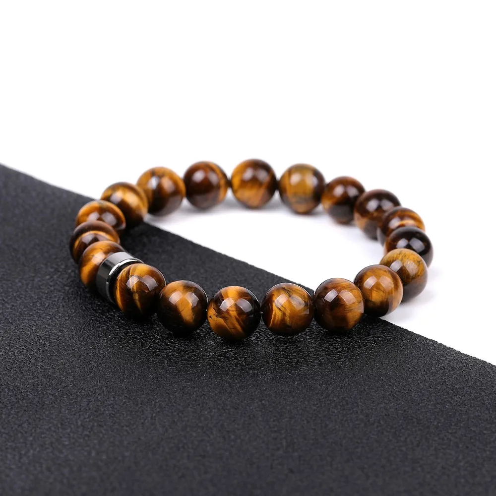 Natural Stone Round Bead Tiger Eye Stone Bracelet Yellow Tiger Stone Beaded Handmade Jewelry For Women Men Vintage Fashion