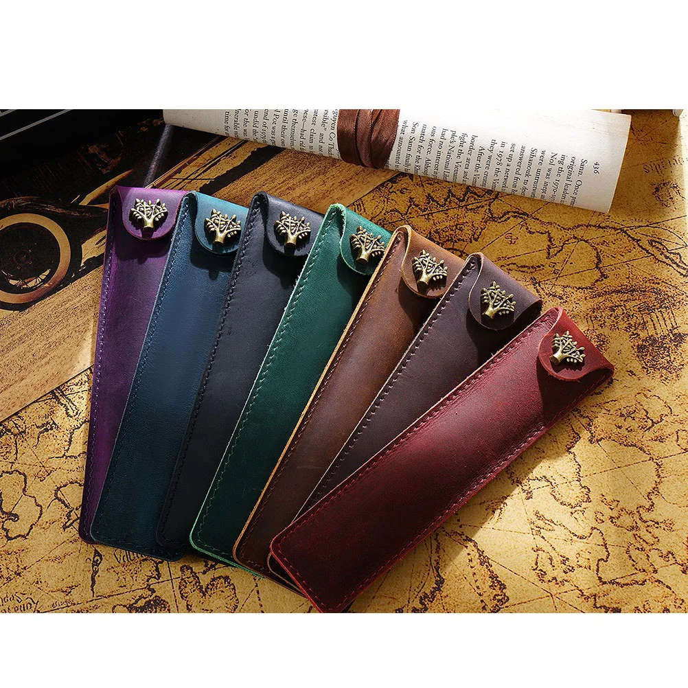 Pen Pouch Holder Single Pencil Bag Pen Case with Snap Button for Fountain Ballpoint Pen (Black