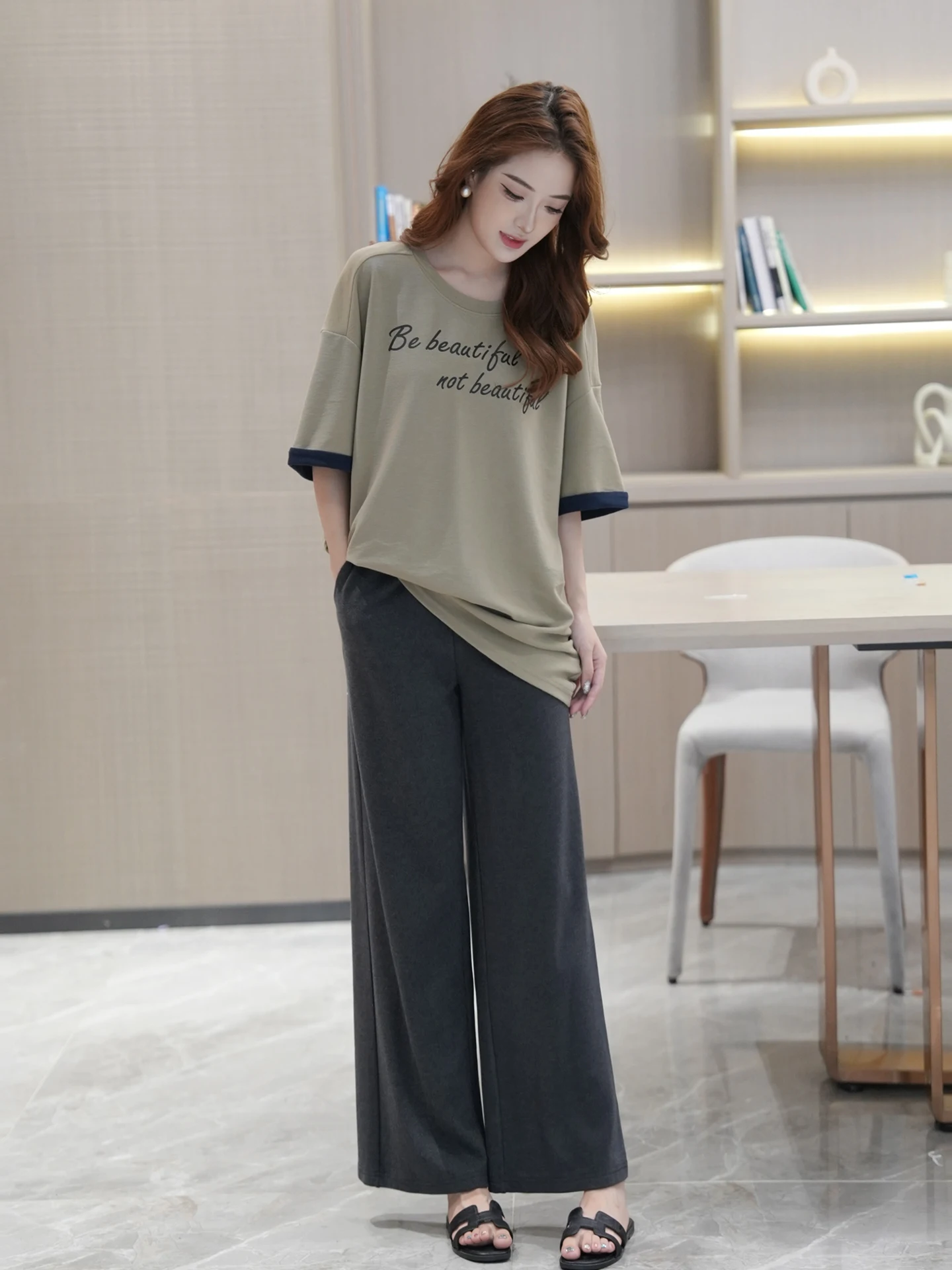 

Linda High Waist Wide Leg Straight Casual Pants Women's Commute Faion Comfortable All-Match High-End Series Golden Pet Fan