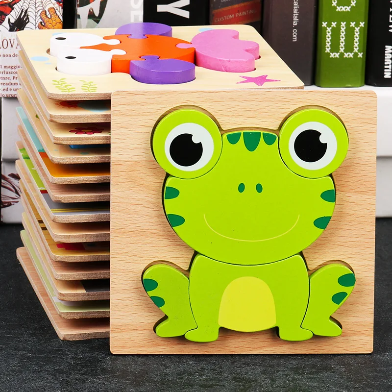 Montessori Wooden Toys Children Jigsaw Board Learning Education Puzzle Tangram Cartoon Baby Toys 0 12 Months Early Cognition Toy