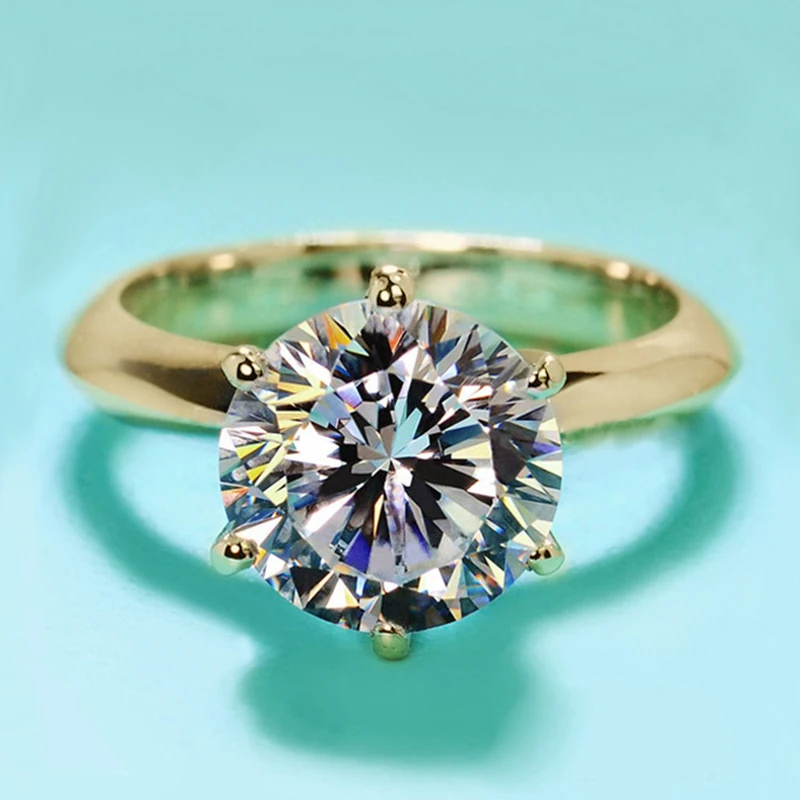 Fashion 3ct Diamond Ring Solitaire Woman 925 Sterling Silver Yellow Gold Moissanite Ring Engagement Wedding Jewelry