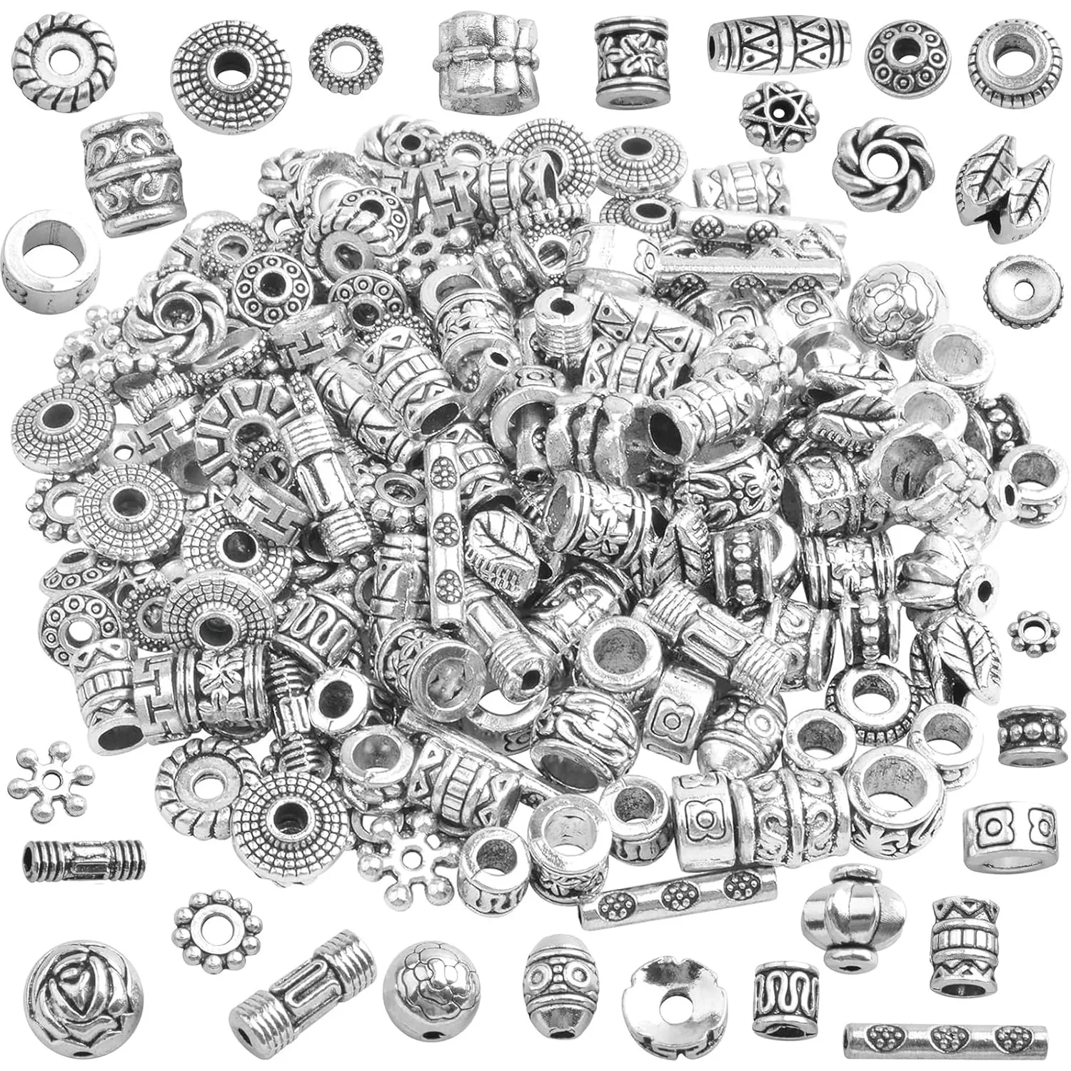 

100 Gram Tibetan Spacer Beads Random Mixed Styles Flower Round Cone Column Loose Spacer Beads Accessories for DIY Jewelry Making