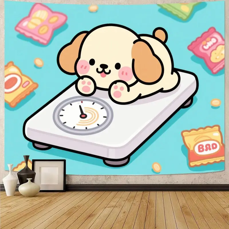 

1 шт. кавайный пухлый щенок, собака на масштабе, гобелен, забавные закуски, настенное искусство, эстетический декор комнаты из полиэстера для девочек, спальня, гостиная Ro