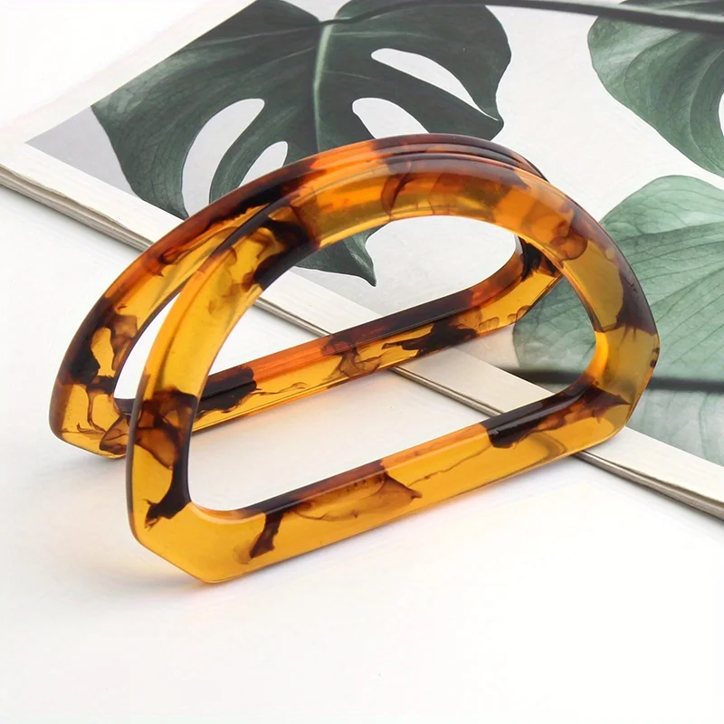 2PCS D-shaped acrylic tortoise shell handle Beach woven bag handle DIY handmade bag accessories beach bag resin D-shaped handle