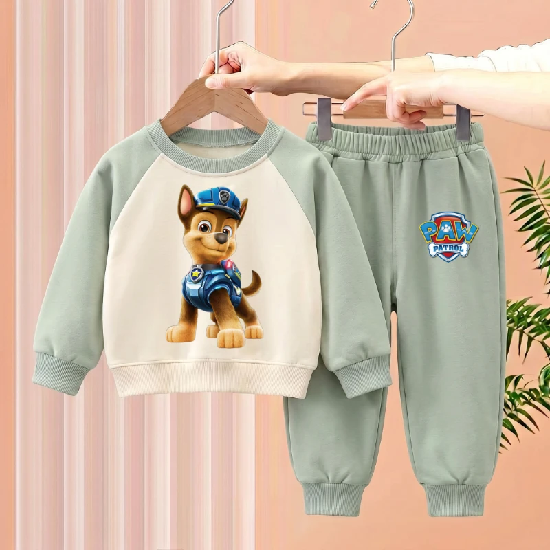 2026 New Paw Patrol Kids Raglan Sweatshirt 2‑Piece Set, Color Block Cartoon Tracksuit for Boys Girls Spring Autumn