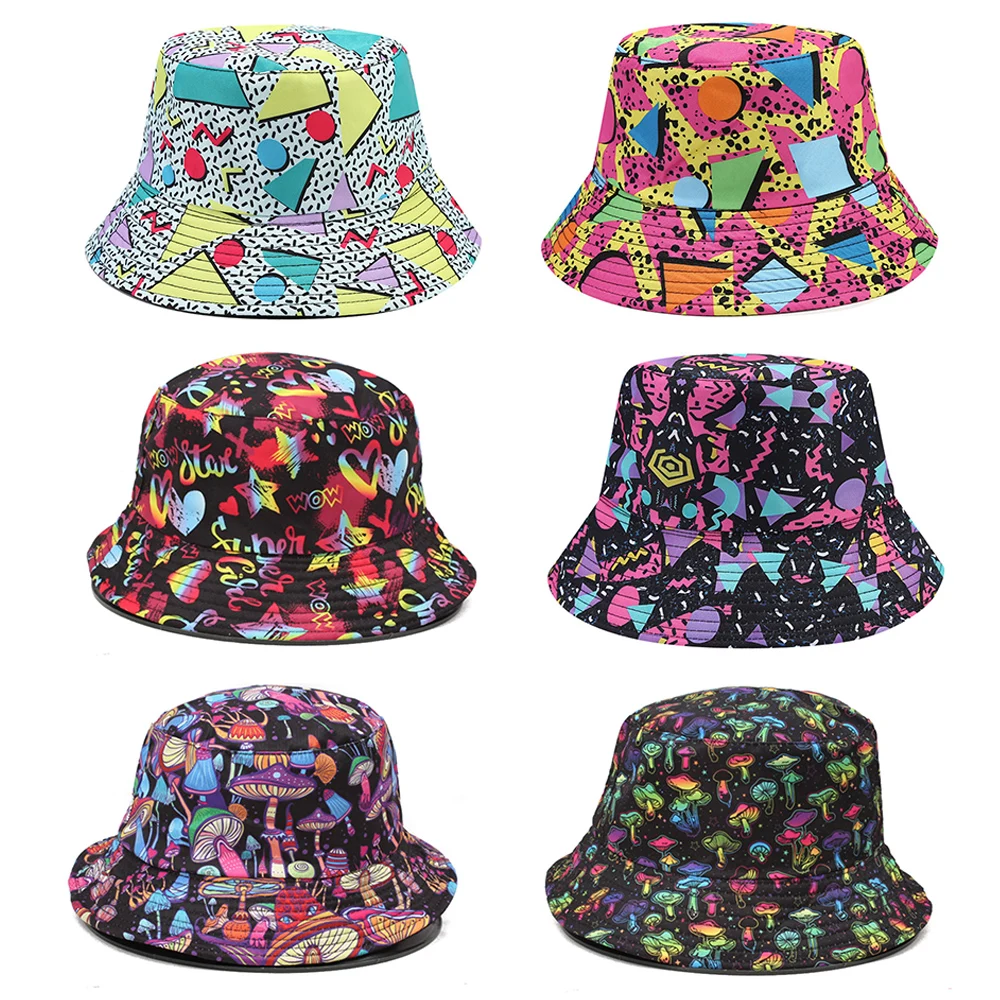 Summer Sun Protection Bucket Hat For Men Women Panama Cap Double Side Wear Fashion Print Hip Hop Gorros Fishing Fisherman Hat