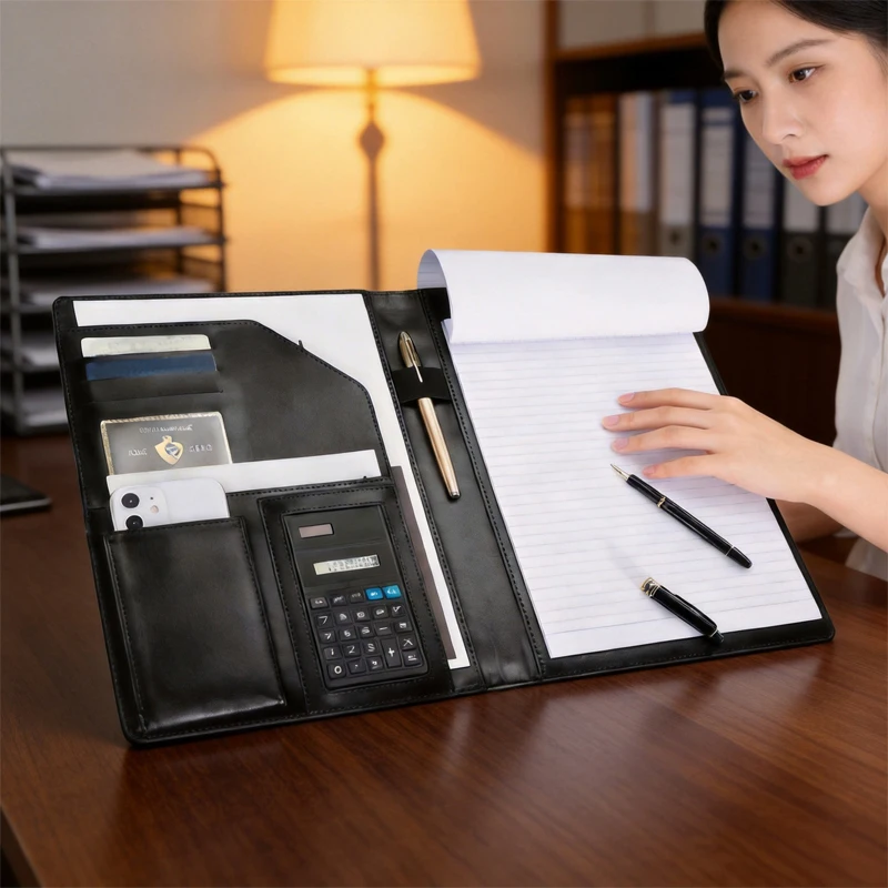 A4 Leather Executive Portfolio Folder for Document Business Desk Organizer File Filing Document Holder Clipboard Office Supply view 6