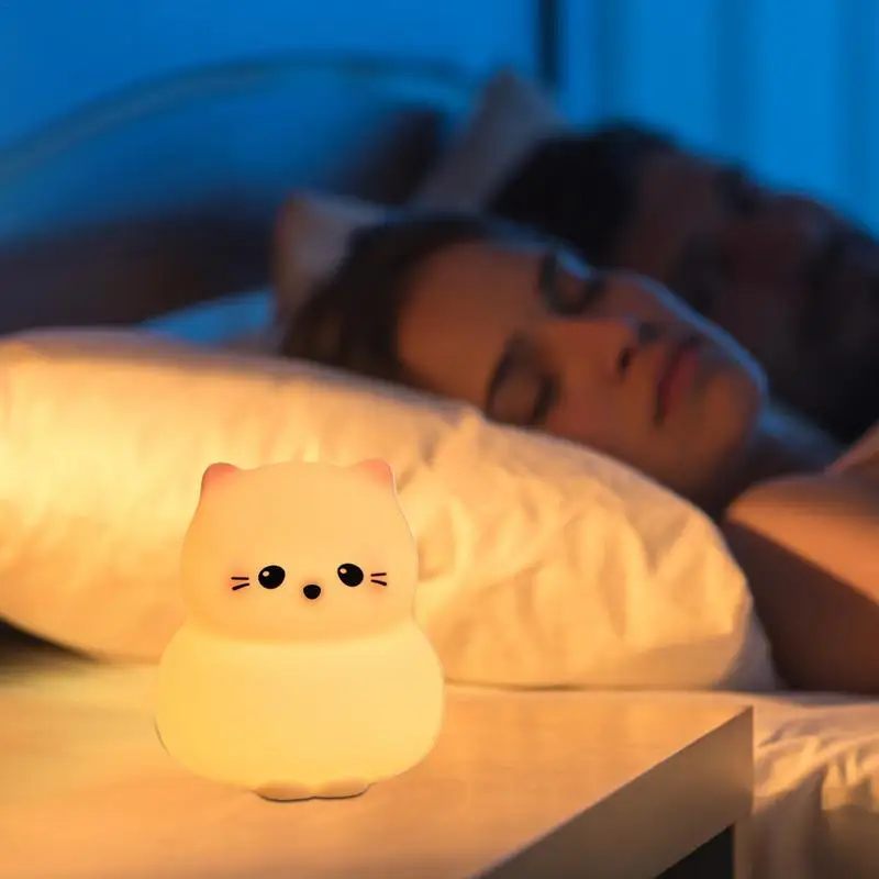 Touch Cat Night Light Kitten Night Light Room Decor Tap Lamp USB Rechargeable Led Touch Silicone Lamp Bedside Animal Lights With