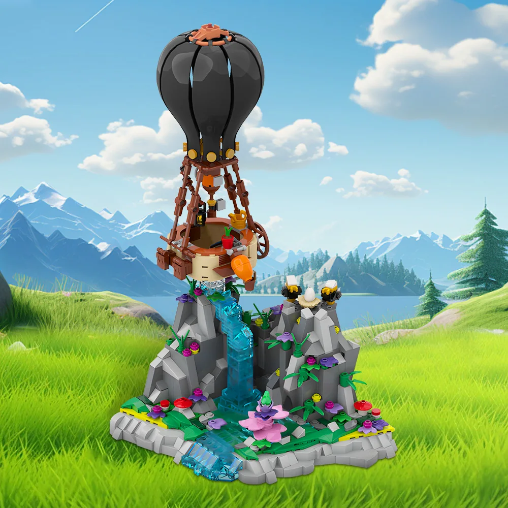 Gobricks MOC globo aerostático Diorama bloques de construcción película MOC 188553   Globos de aire caliente, bloques de modelismo, juguete ensamblado, juguete para regalo para niños