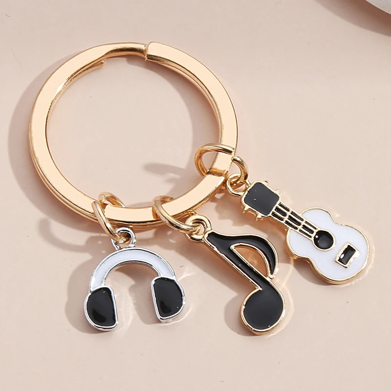 Cute Enamel Musical Instruments Keychain Note Keyboard Guitar Key Ring Music Key Chains For Artist Gifts Jewelry Accessories 1PC