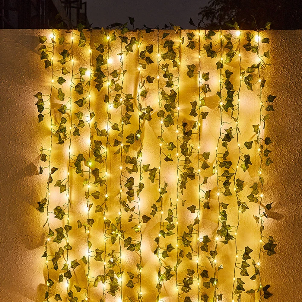 Solar Ivy String Lights, Artificial Vine Lights Garland Fairy String Lights Green Leaf Vine Light Outdoor for Party Garden Decor