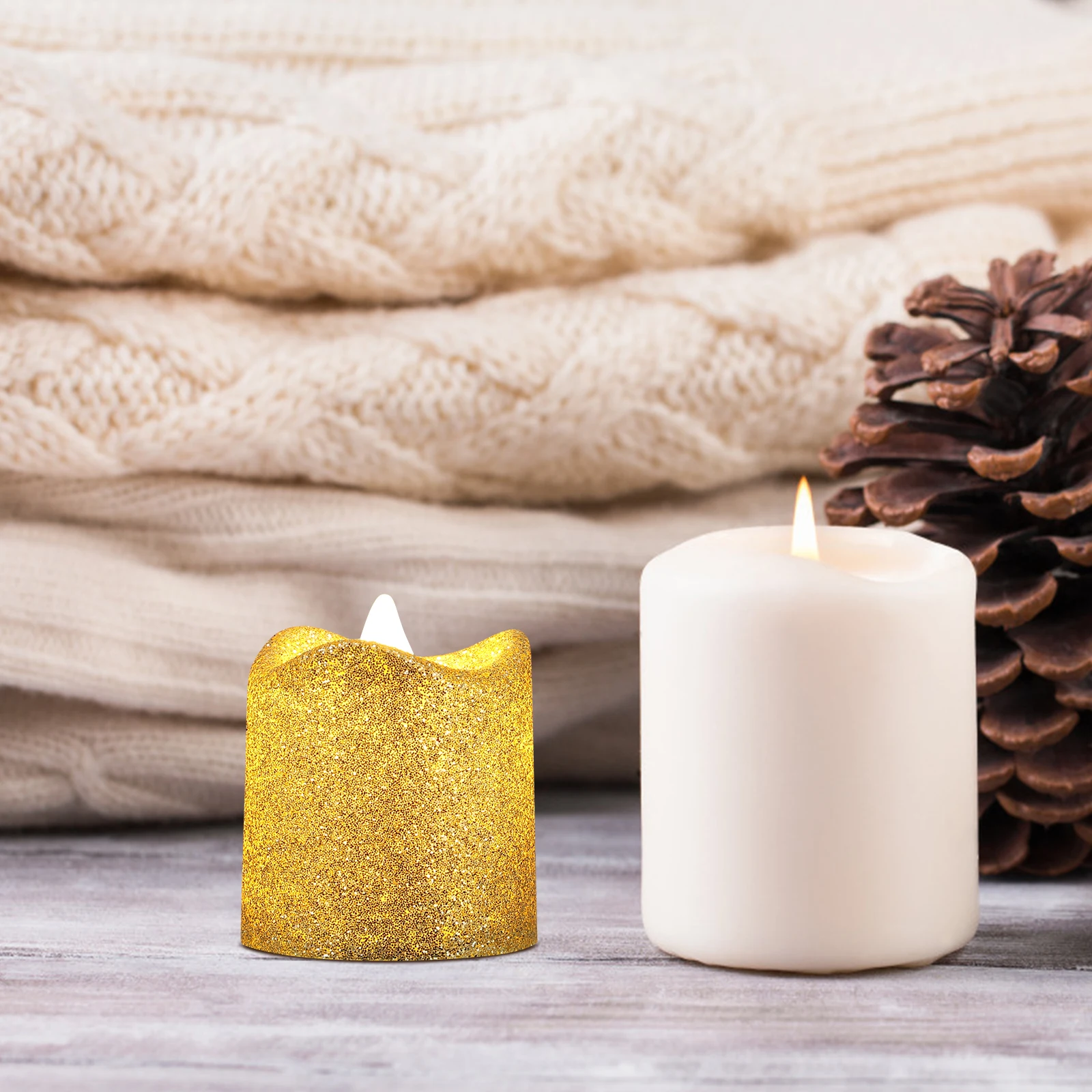 Decorazione elettrica con lampada in polvere d'oro a onde finte, mini candele, decorazioni per matrimoni