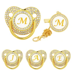 Luxury Zircon Baby Pacifier Clip 26 Letters Newborn Personalized Pacifiers Holder Bling Silicone Infant Teether Nipple Bpa Free