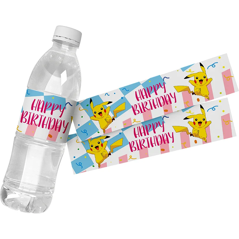 Étiquettes d'eau Pokemon Pikachu, autocollants personnalisés, dessin animé, fournitures de décoration, cadeaux de fête pour enfants, 6 pièces