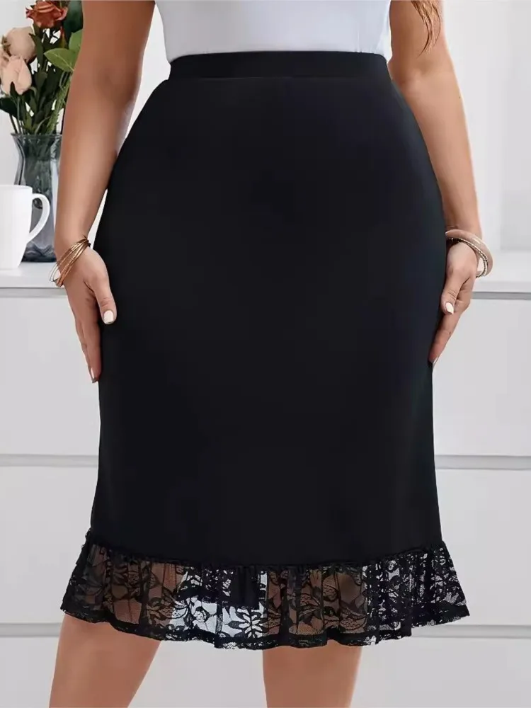 Plus Size Spitze Patchwork Sommer Fischschwanz Röcke Frauen hohe Taille Mode schlanke Damen Röcke koreanische Plissee Frau Midi Röcke