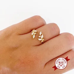 24k Gold-Plated Silver INS Adjusted Rings for Women Exquisite Luxury Tiny CZ Crystal Engagement Wedding Rings Party Jewelry Gift