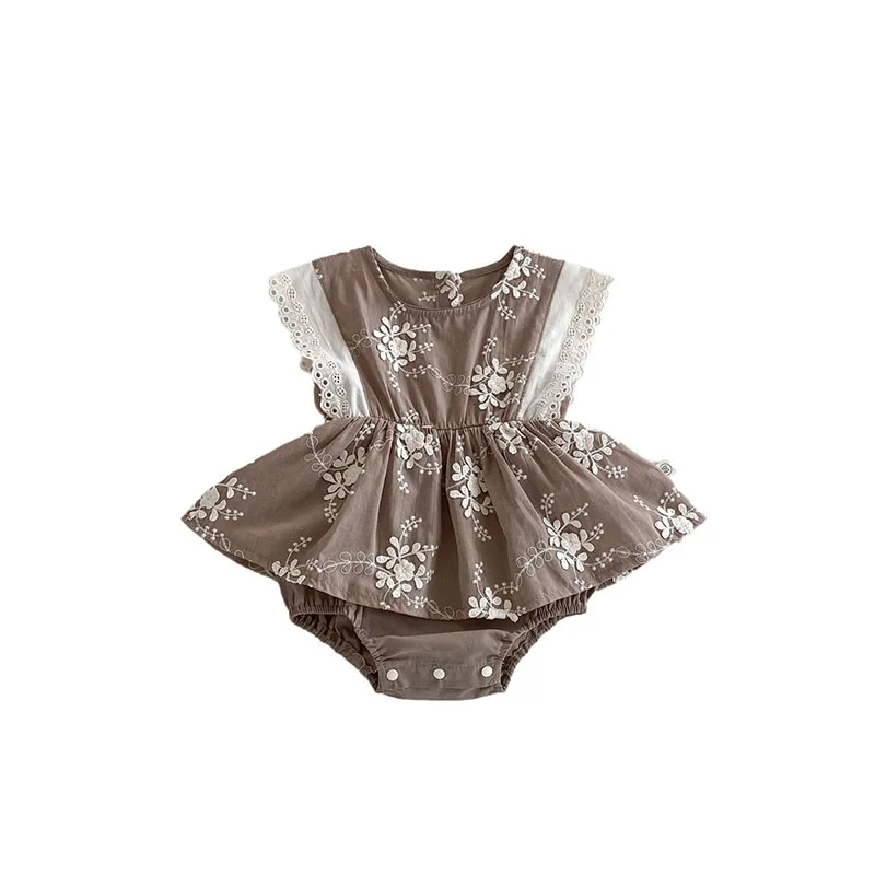 LILIGIRL 2026 ربيع جديد الفتيات ارتداءها طفل لطيف التطريز زهرة بذلة طفل بلا أكمام رقيقة نمط قطعة واحدة