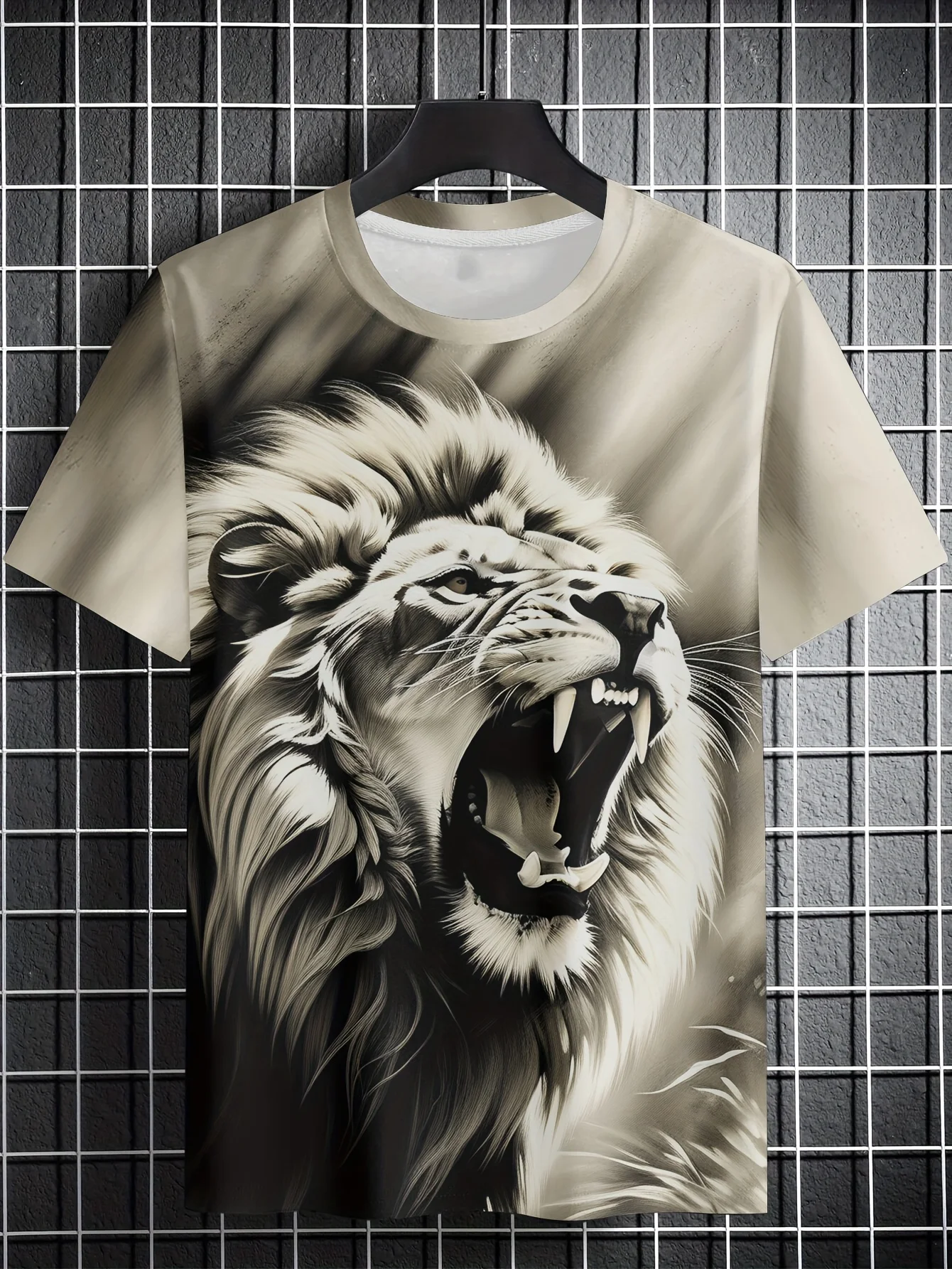 Mens Lion Print Short Sleeve Crew Neck T-Shirt Soft Breathable Casual Wear Outdoor Activities Summer Essential Clothing Tshirts image 3