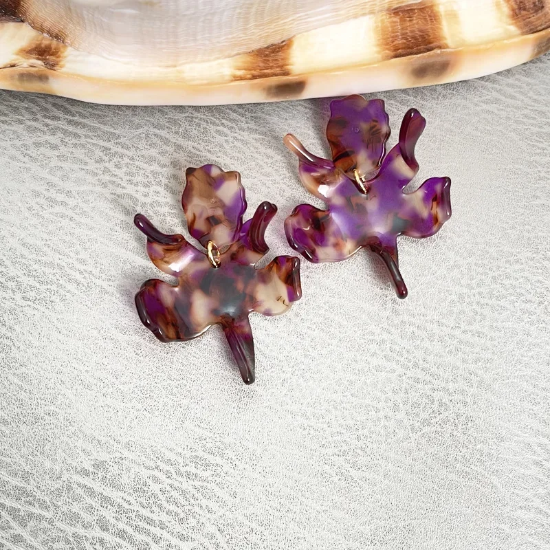 Purple glossy resin Lily earrings Fashion sweet exaggerated earrings