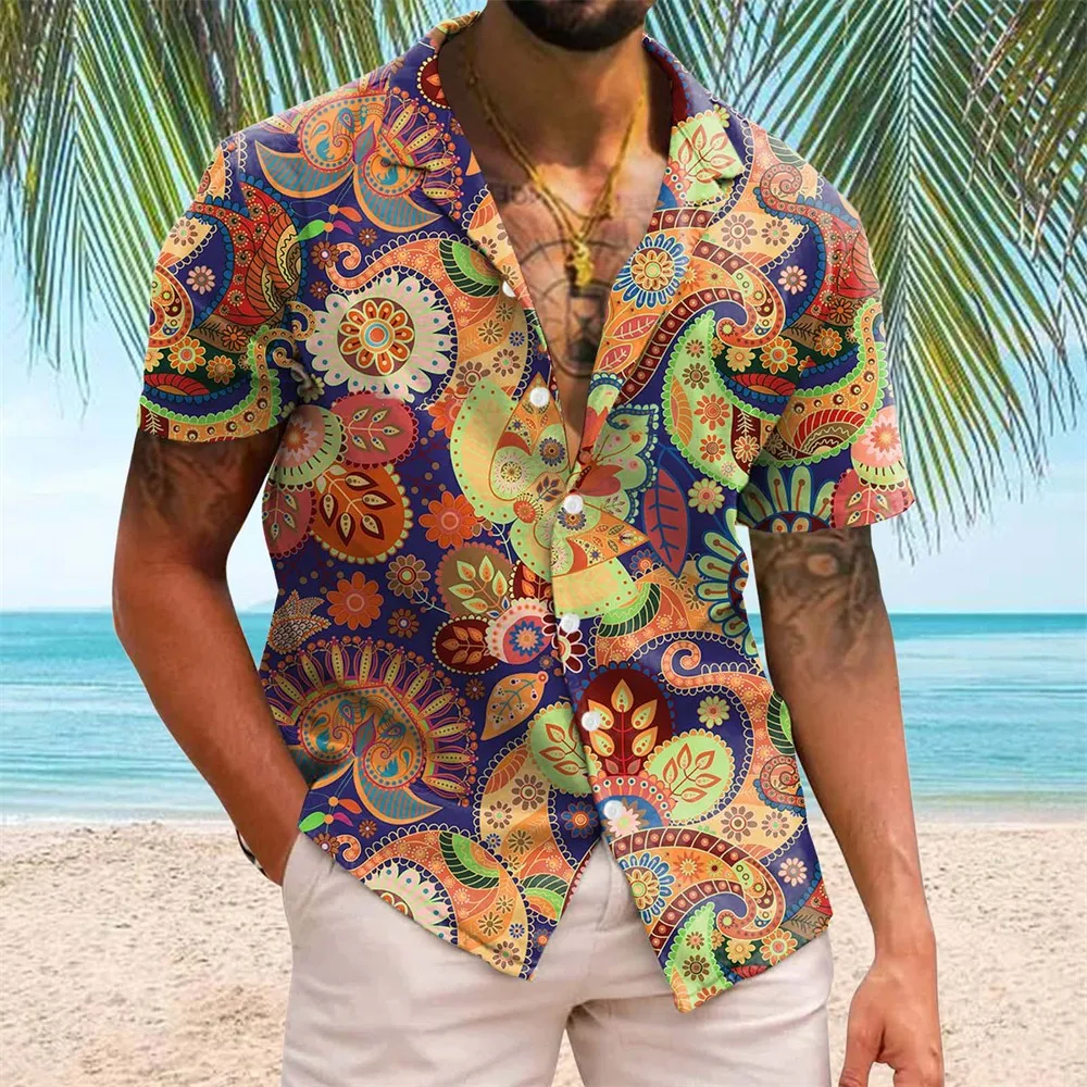 Summer Hawaiian Floral Beach Casual Plus Size Shirt 3D Coconut Pattern t-Shirt Retro Tree manica corta Vacation Man Slim coreano