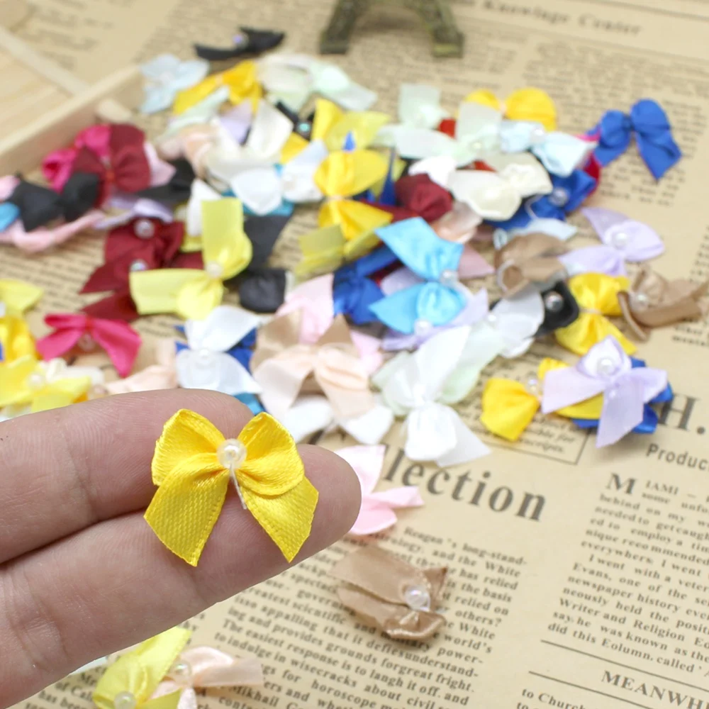 100pcs Mix color ruban Satin Ribbon Bows 25mm Hand Bow-knot Tie Small Bows for Crafts Christmas Scrapbooking Sewing Accessori