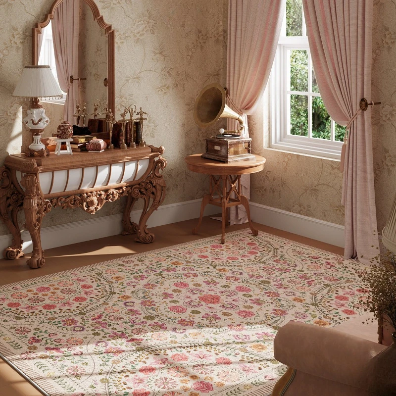 French Style Edroom Decor Pink Carpet Flower Pattern Carpets for Living Room Fluffy Soft Lounge Floor Mat Thick Plush Study Rug