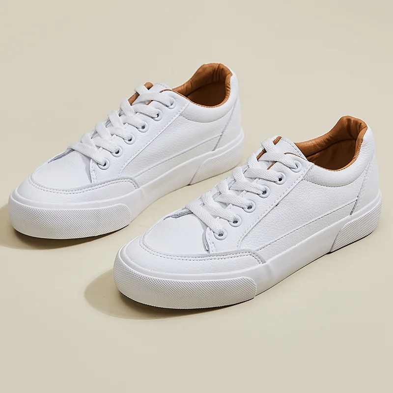 Women Vulcanized Shoes Fashion PU Leather Woman Flats Shoes Spring Trend Casual Sport Shoes White Sneakers Female Platform Shoes