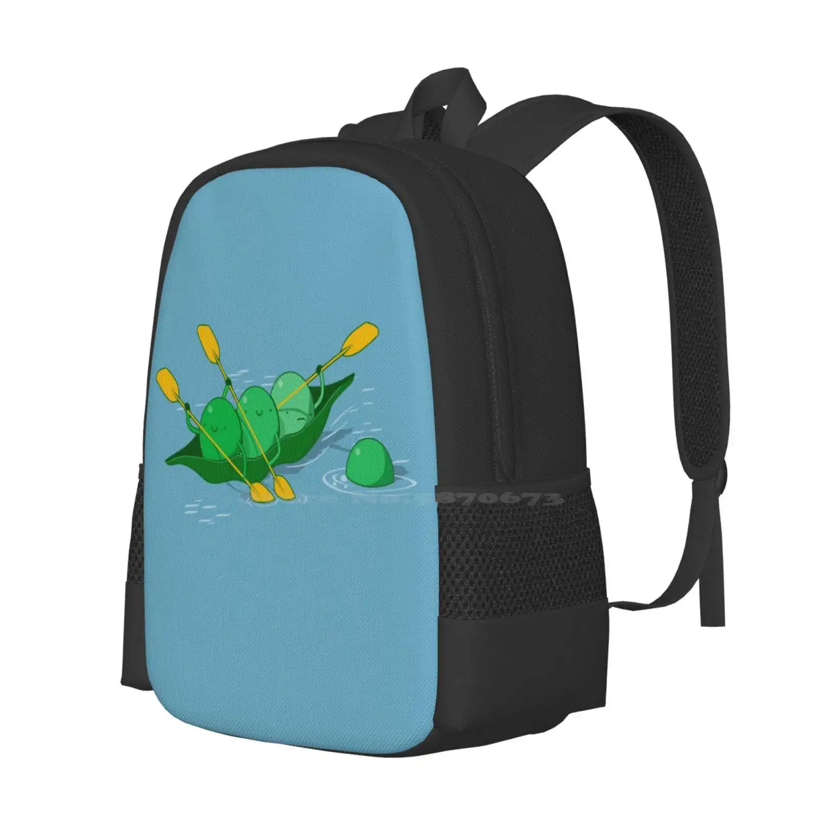 Give Peas A Chance Teen College Student Backpack Pattern Design Bags Peas Funny Cute Soup Boat Paddling Sport Nice Stupid