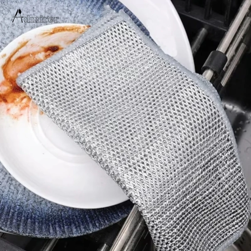 1/3PCS 20cm Metal Wire Mesh Cleaning Cloths Double -layer Non -stick Oil Steel Wire Dishcloths Kitchen Pan Pot Dishes Cloths