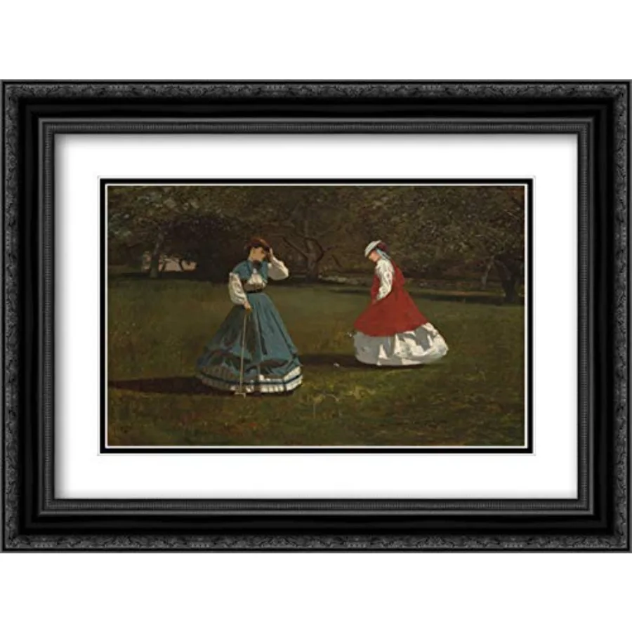 Game Of Croquet 24x18 Black Ornate Frame and Double Matted Museum Art Print by Winslow Homer
