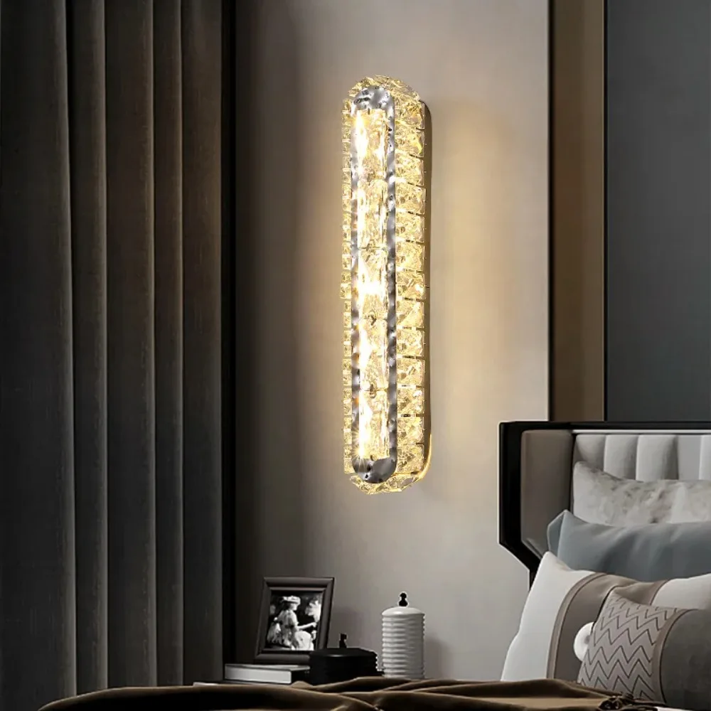 

Nordic Sconces Surface Mount Bedroom Modern Crystal LED Aisle Parlor Dining Room Wall Lights Rectangle Silver Wall Lamp