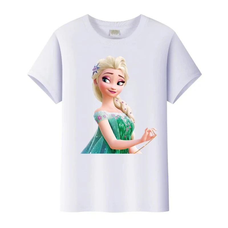 ديزني فروزن آنا الجرافيك تيز امرأة التي شيرت الأسرة البلوزات الأطفال س الرقبة تي شيرت الفتيات ملابس قصيرة الأكمام أسود فضفاض القمم #2