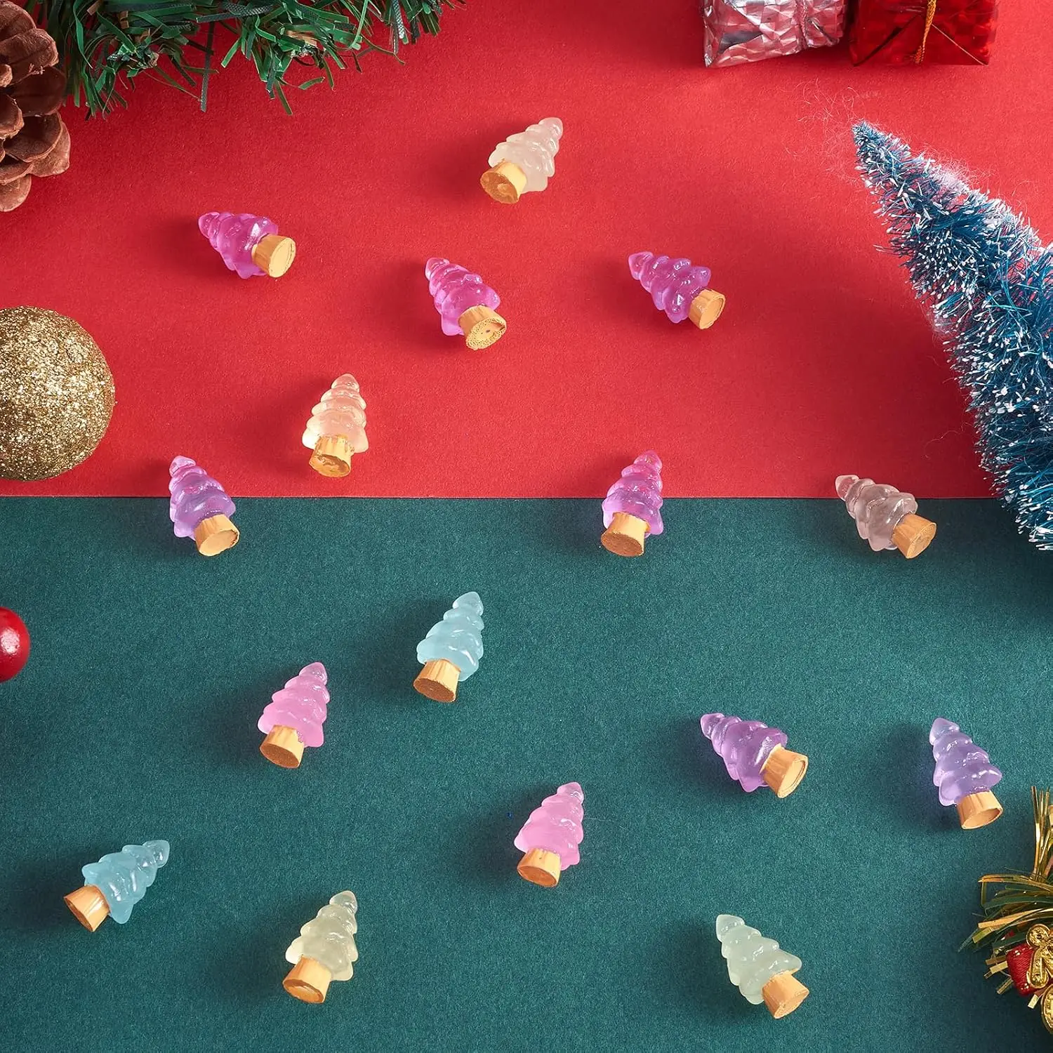 10/20 قطعة شجرة عيد الميلاد مضيئة توهج في الظلام ديكور صغير الراتنج لون عشوائي لتقوم بها بنفسك الجنية حديقة هدية حفلة