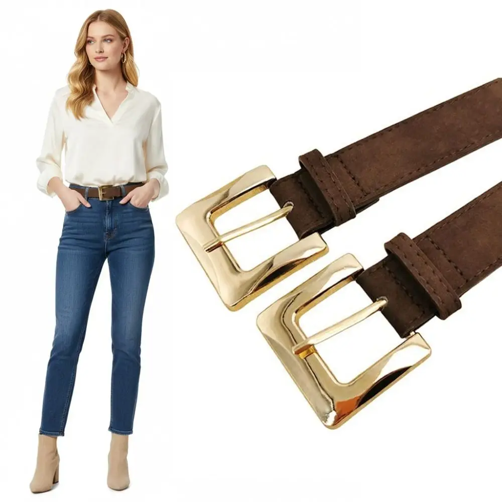 

Fashion Square Pin Buckle Suede Leather Belt Luxury Design Versatile Women Waist Belt Wide Waistband Coat Skirt Decoration