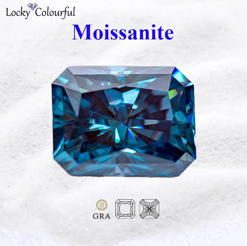 

Moissanite Radiant Cut VVS1 Sapphire Blue Color with GRA Certificate for DIY Charms Beads Jewelry Making Necklace Ring Materials