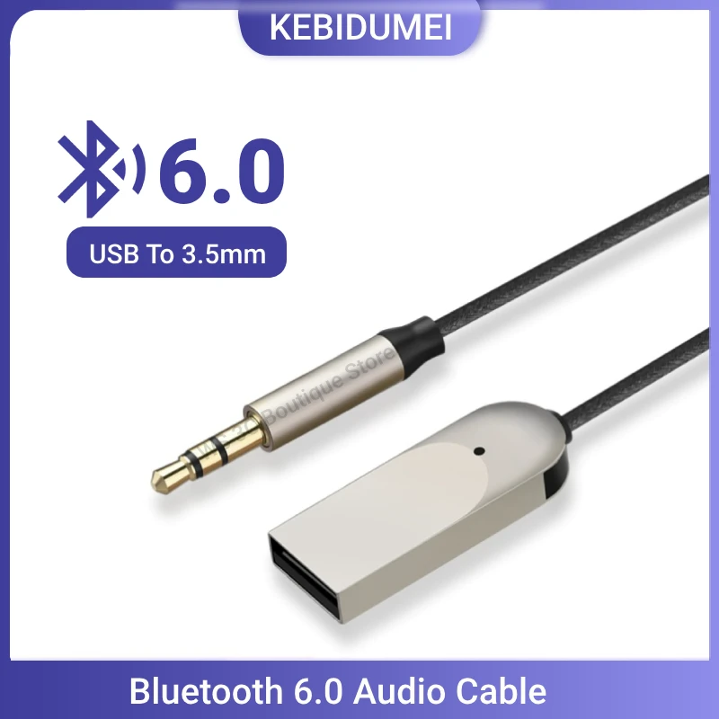 Bluetooth 6.0 Car Kit AUX Audio Receiver USB To 3.5mm Hifi Stereo Music Navigation Handsfree With Mic Wireless Adapter Transmit