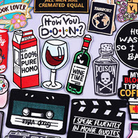 Wine Time Patches On Clothes Embroidered Patches For Clothing Red Wine Bottle cup Patch Tape Badges Iron On Patch Jacket Stripes