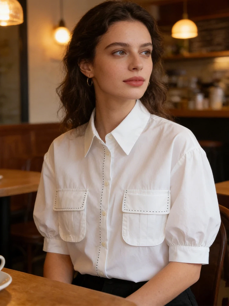 SLTNX Simple Style Commuter Fashion Short-sleeved Shirt for Women in Summer 2026 New Design Joker Casual Shirt