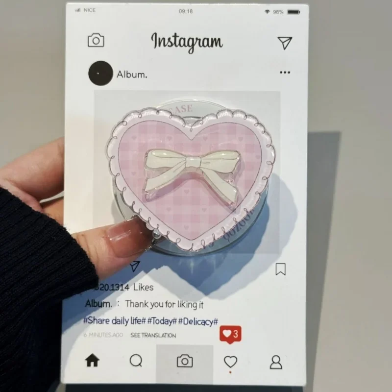 Coréen mignon grille coeur arc magnétique téléphone Griptok poignée Tok support pour Magsafe pour iPhone 17 16 pro étui de charge sans fil support