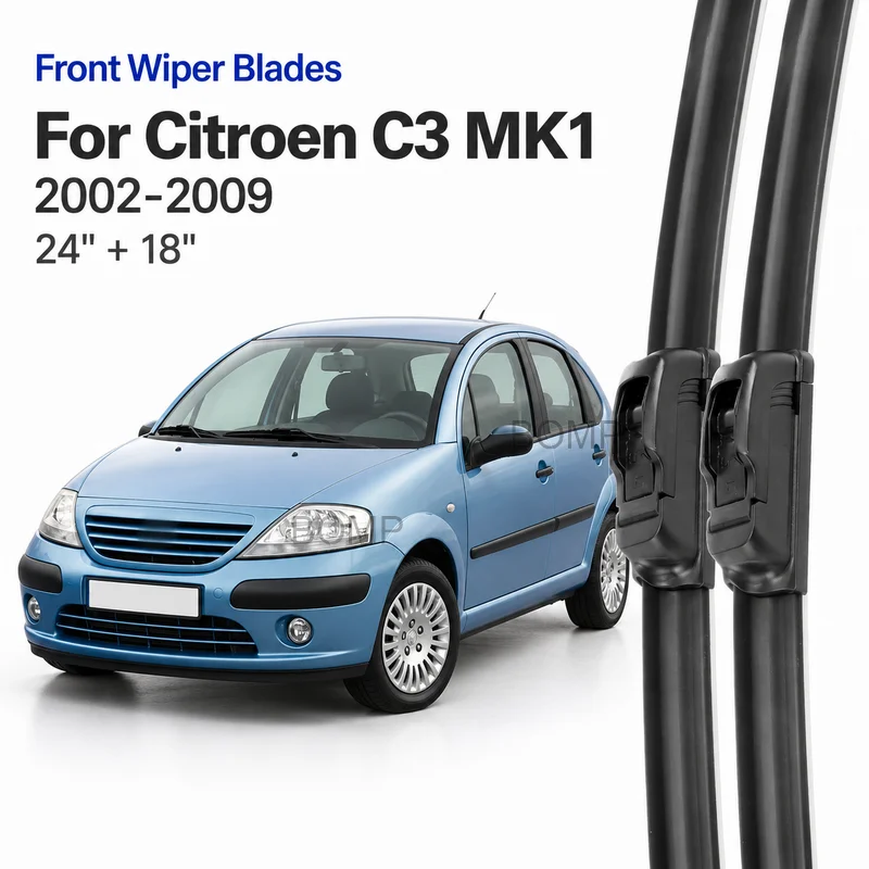 For Citroen C3 MK1 2002-2009 Front Wiper Blades Windscreen Windshield Durable Brushes 24"+18" Car Accessories