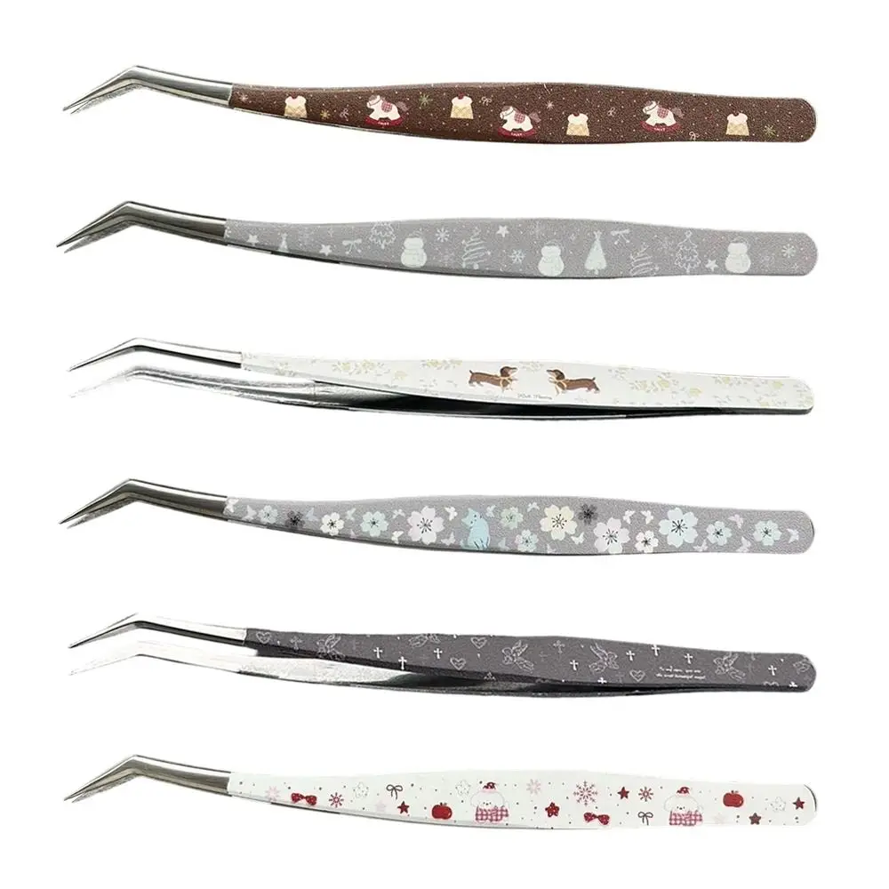 Stainless Steel Curved Stickers Tweezers Anti-static Cartoon False Eyelash Tweezers High Precision Bean Tweezers
