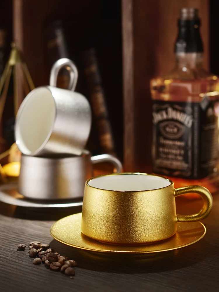 Ceramic Frosted Coffee Cup and Saucer Set, High-value, European, Small, Luxury, Home, Office, Tea Cup, Exquisite, INS Style