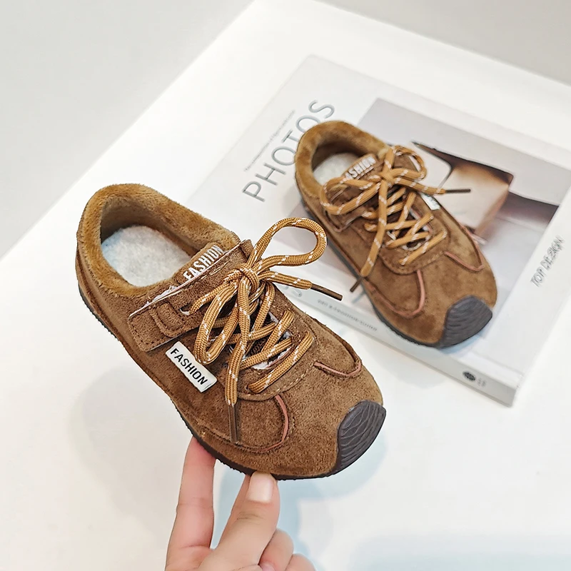 

Winter Children's Shoes New Camel Coffee Boys Girls Fashion Cotton Shoes Warm Causal Non-slip Kids Outdoor Plush Shoes Hook Loop