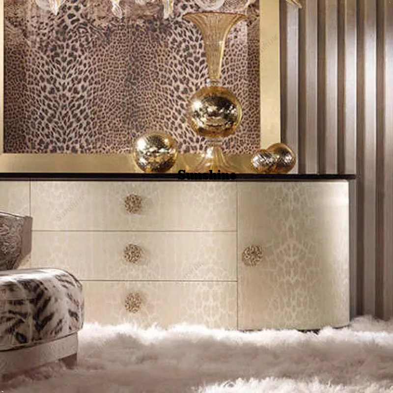 dining side cabinet, household living room against the wall for storage, postmodern villa solid wood printing storage entrance