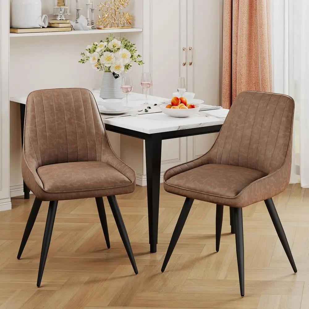 

Upholstered Dining Chairs Set of 2, Century-Style Leather Accent Chair, Living Room Desk Side Chair with Metal Legs