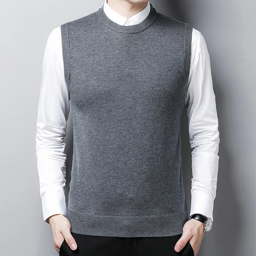 Men's Sweater Vest Korean Round Neck Business Casual Fitted Version Black Light Grey Sleeveless Knitted Vest Tops Male Clothing