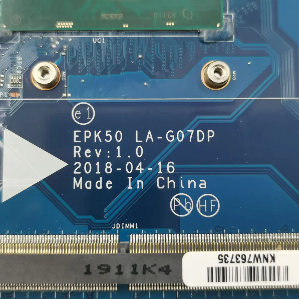 Imagem -03 - Placa-mãe Portátil para hp Cpu L20373601 L20374-601 L20369-601 Ddr4 Epk50 La-g07ep La-g07dp 15-da 250 g7 i3 i5 I77th Gen
