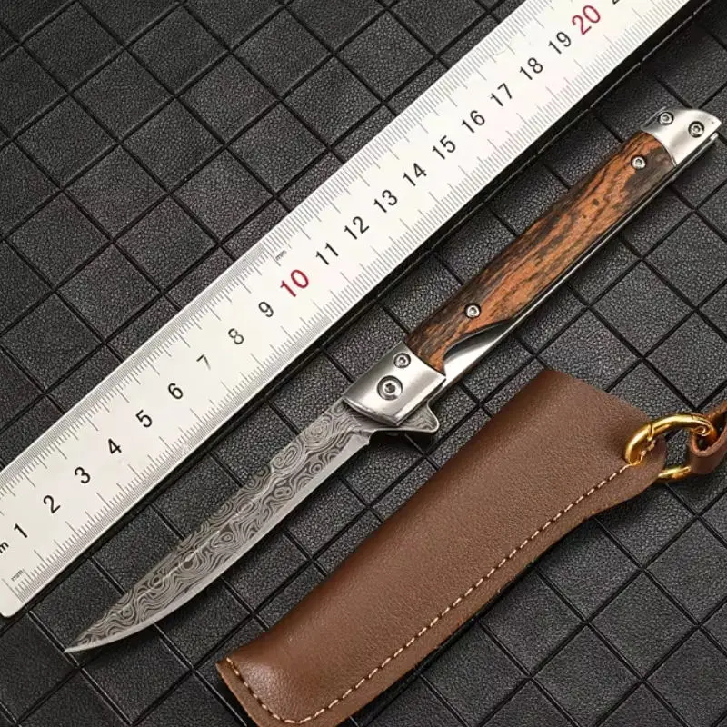 Damascus Pattern Folding Knife Multi-purpose Outdoor Camping Stainless Steel Folding Knife with Height Hardness