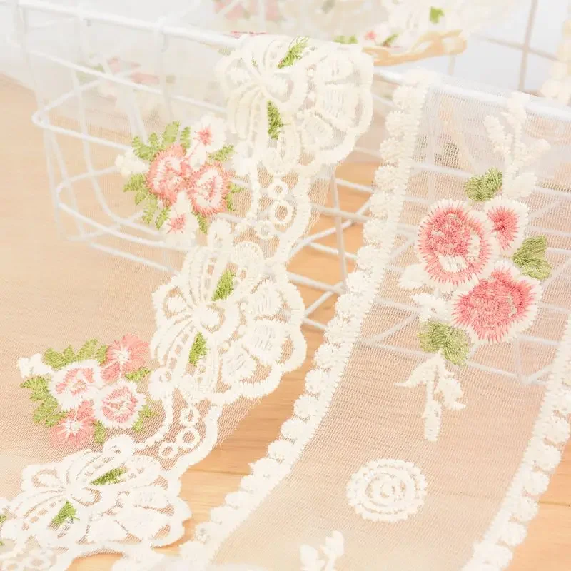 1meter Exquisite Color Flowers Embroidery Polyester Fabric Lace Ribbon DIY Turban Skirt Curtain Sofa Guipure Trims Sewing Decor